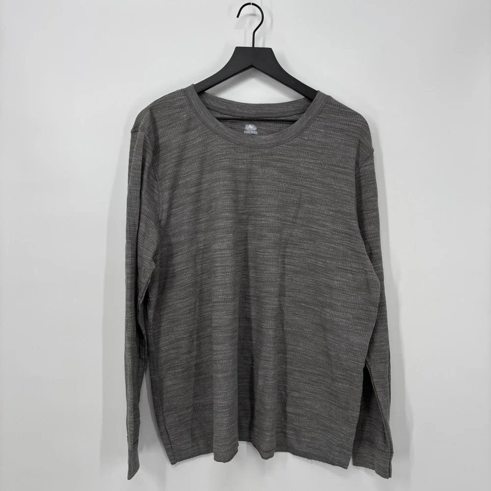 Fruit of the Loom Mens XXXL 3XG Long Sleeve Gray Thermal Knit Crewneck Shirt - Picture 1 of 9